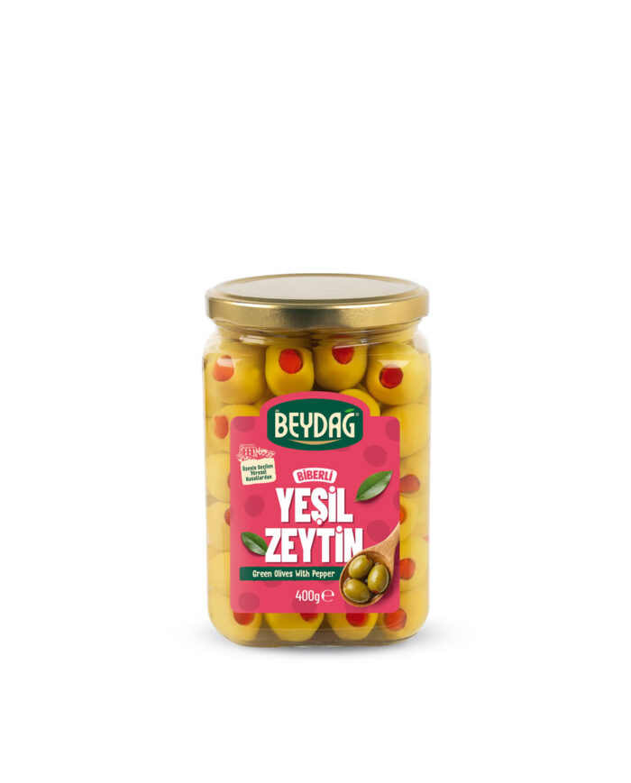 BIBERLI_400GR_MOCKUP Beydağ Biberli Yeşil Zeytin 400 gr