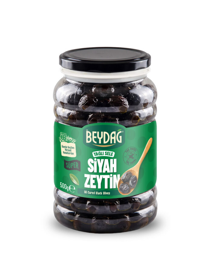 Beydag-YagliSele-SiyahZeytin-Super-500g-Mockup Beydağ 261-290 Süper Yağlı Sele Siyah Zeytin 500 gr