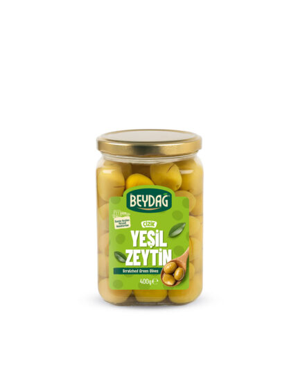 CIZIK_400GR_MOCKUP Beydağ Çizik Yeşil Zeytin 400 gr