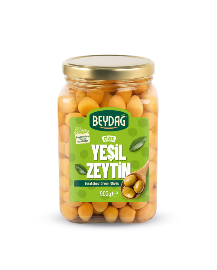 CIZIK_900GR_MOCKUP Beydağ Çizik Yeşil Zeytin 900 gr